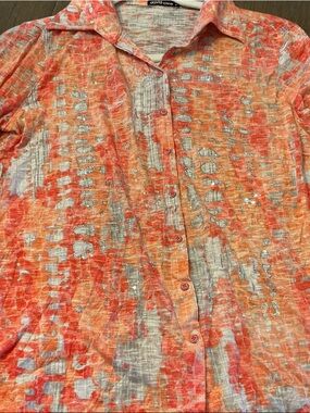 David Cline Orange, Gray & Silver Abstract Button-Up Shirt